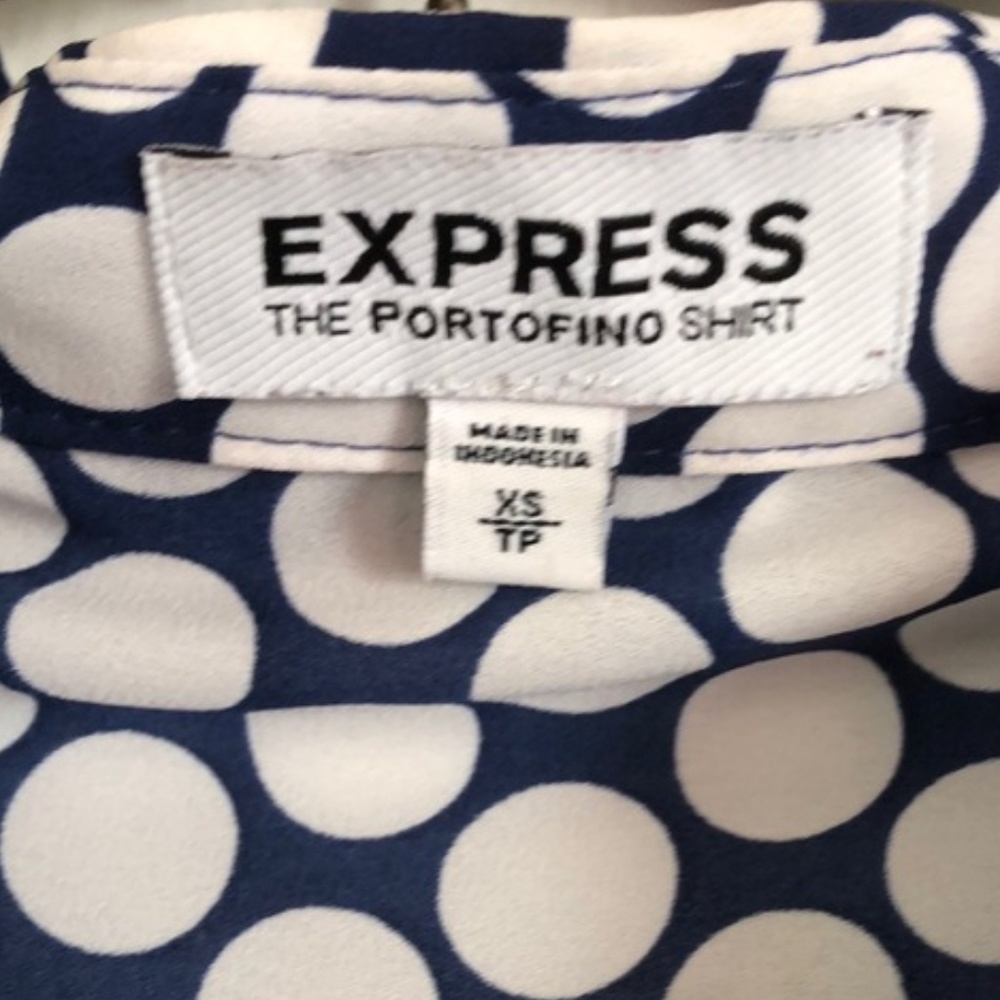 Express Blue & White Polka Dot Button Down Blouse - Picture 6 of 8
